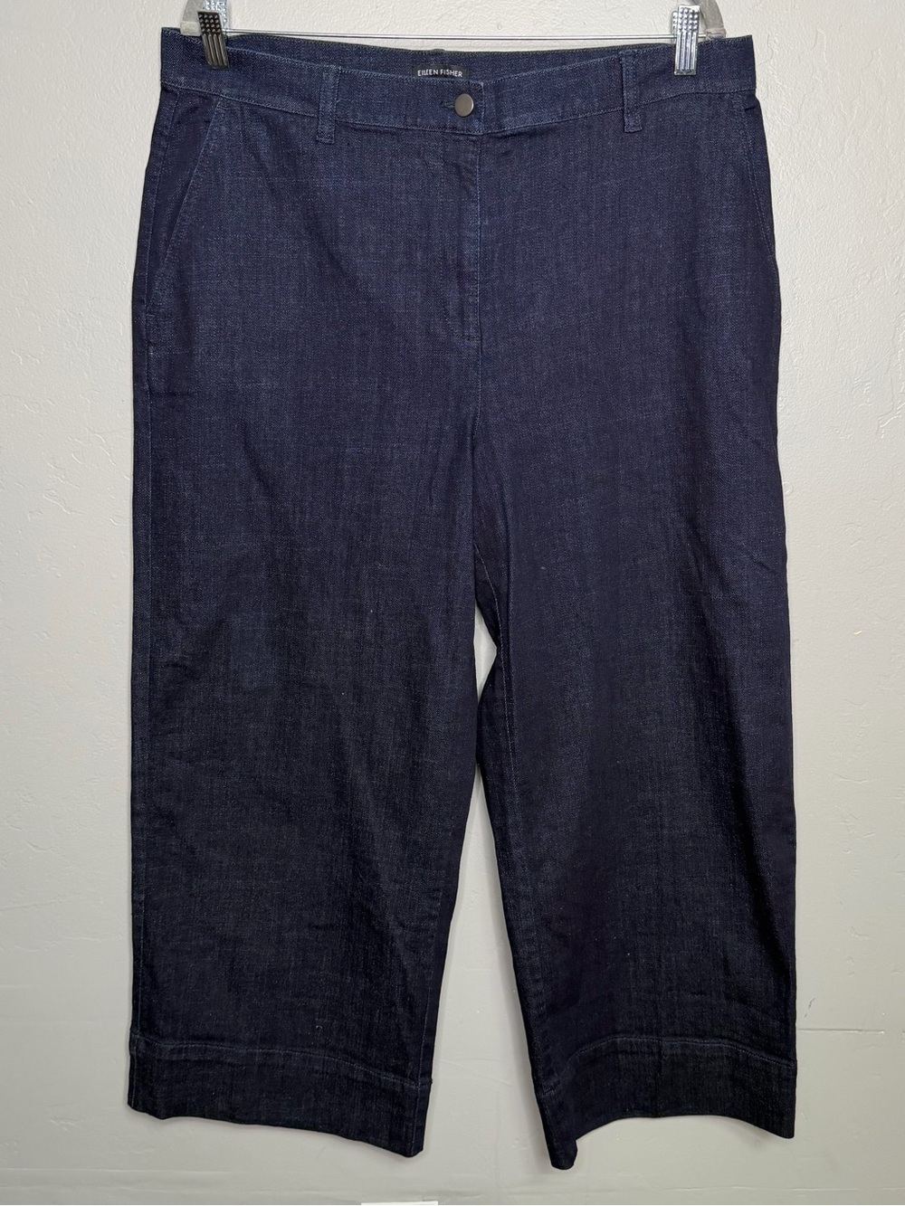 Eileen Fisher Cotton Stretch Denim Wide-Leg Jean Sz L